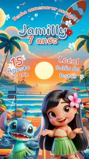 Convite Aniversário Lilo e Stitch para Editar Online