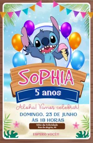 Convite de Aniversário Stitch Tropical para Editar
