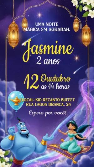 Convite Aniversário Princesa Jasmine para Editar Online