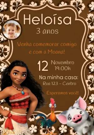 Convite Aniversário Moana com Foto para Editar Online