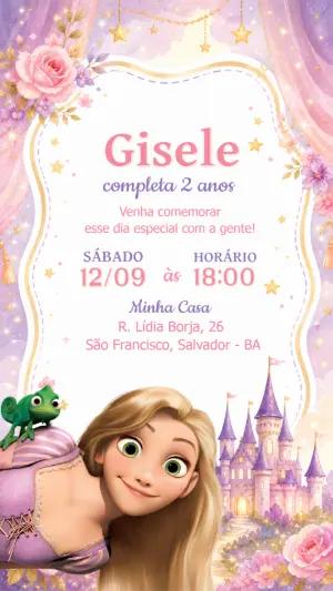 Convite de Aniversário Princesa Rapunzel Editável