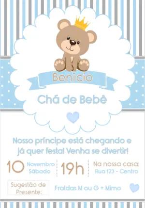 Convite Chá de Bebê Ursinho Príncipe Azul para Editar Online