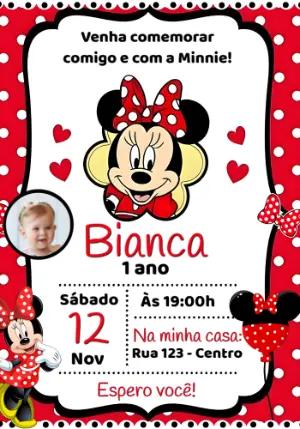 Convite Aniversário Minnie Vermelha com Foto para Editar Online