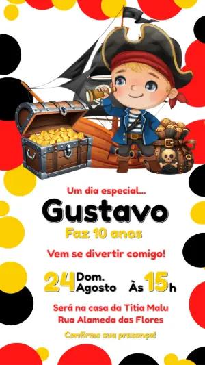 Convite de Aniversário Pirata Infantil para Editar Online