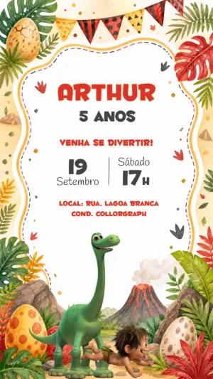 Convite de Aniversário O Bom Dinossauro Editável