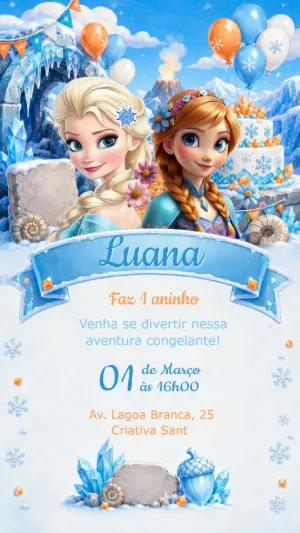 Convite Digital Aniversário Frozen Elsa e Anna Editável