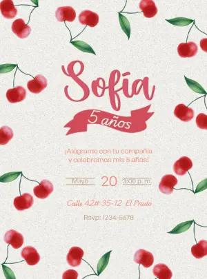 Invitación de Cumpleaños Infantil Tema Cerezas para Editar