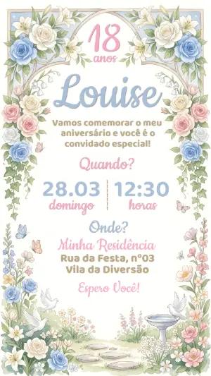 Convite de Aniversário 18 Anos Jardim Floral Editável