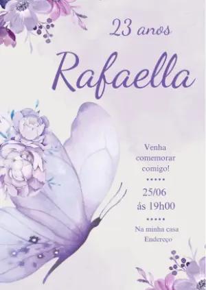 Convite de Aniversário Lilás com Borboleta Aquarela Editável