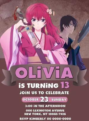 Akatsuki no Yona Anime Birthday Invitation | Editable Template