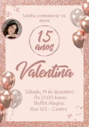 Convite de 15 Anos Rose Gold com Glitter para Editar