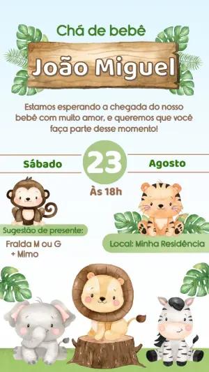 Convite Digital Chá de Bebê Safari Aquarela para Editar