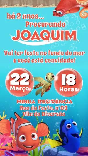 Convite de Aniversário Procurando Nemo Editável Fundo do Mar