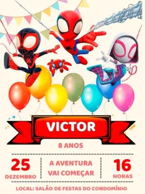 Convite Aniversário Spider-Man e Seus Amigos para Editar