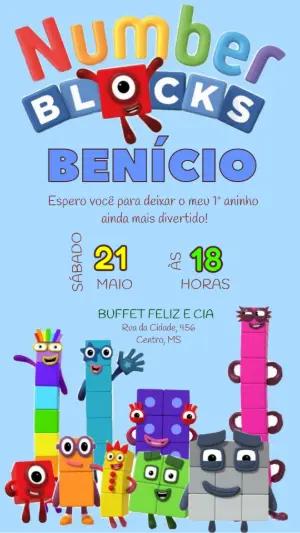 Convite de Aniversário Numberblocks Colorido para Editar