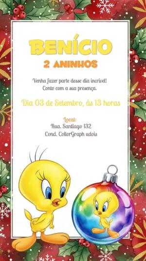 Convite de Aniversário Piu Piu Natalino para Editar Online