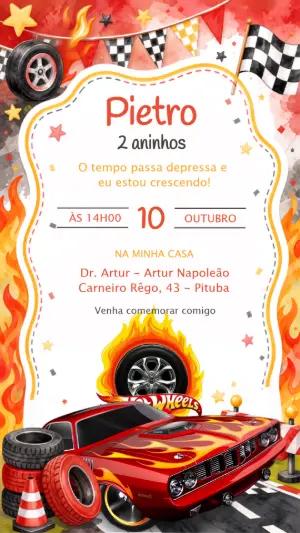 Convite de Aniversário Hot Wheels Editável para Festa Infantil