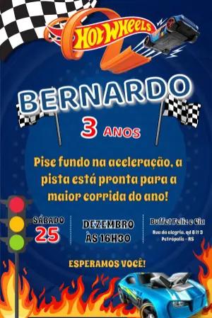 Convite de Aniversário Hot Wheels Corrida de Carros Editável