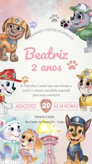 Convite Animado Patrulha Canina Aquarela para Editar