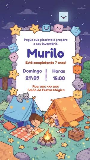 Convite de Aniversário Minecraft Camping para Editar Online