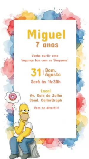 Convite de Aniversário Os Simpsons com Homer para Editar Online