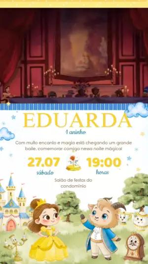 Convite Animado Aniversário A Bela e a Fera para Editar Online