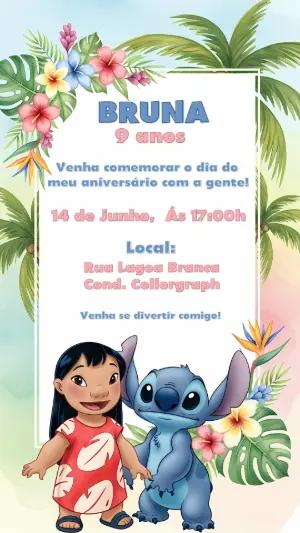 Convite de Aniversário Lilo e Stitch para Editar Online