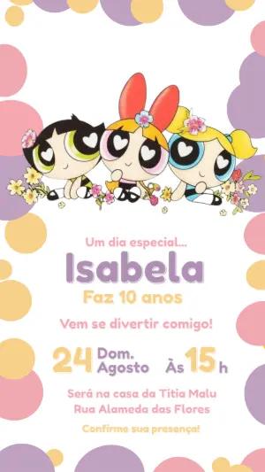 Convite Digital Meninas Superpoderosas em Cores Pastéis Editável