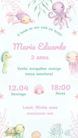 Convite de Aniversário Fundo do Mar Aquarela para Editar