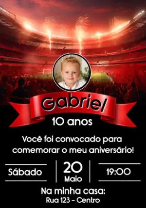 Convite de Aniversário Futebol Vermelho com Foto Editável