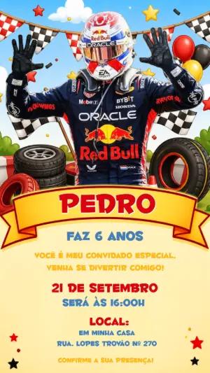 Convite de Aniversário Fórmula 1 Red Bull para Editar