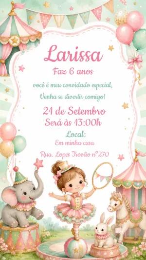 Convite de Aniversário Circo Rosa Menina Editável