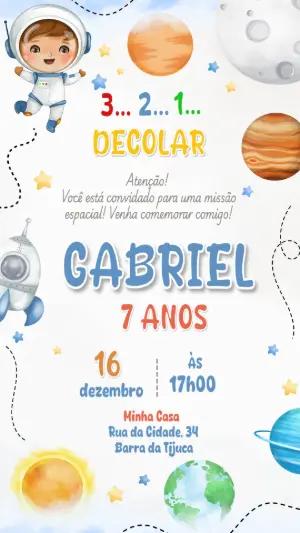 Convite de Aniversário Astronauta no Espaço para Editar Online