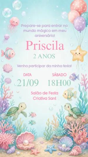 Convite Aniversário Fundo do Mar Aquarela para Editar