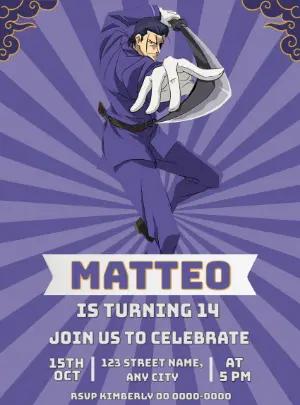 Anime Warrior Birthday Invitation Template, Editable and Digital