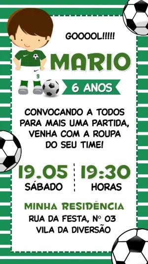 Convite Digital de Futebol Infantil para Aniversário Editável