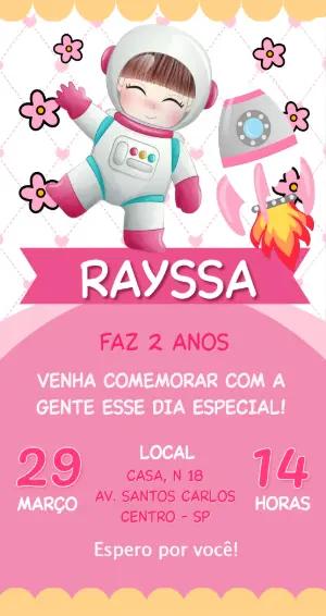 Convite de Aniversário Astronauta Menina Rosa para Editar