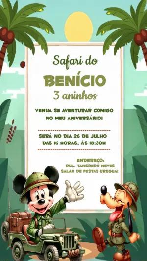 Convite Aniversário Safari com Mickey e Pluto para Editar