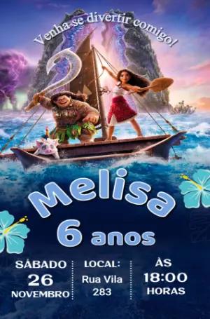 Convite Aniversário Moana com Personagens para Editar Online
