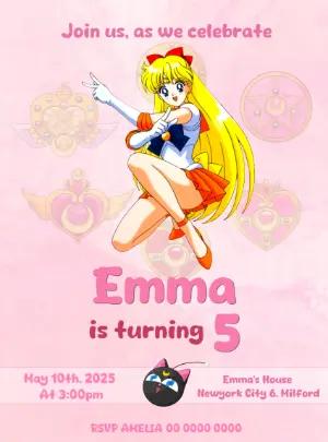 Sailor Venus Birthday Party Invitation | Editable Digital Template