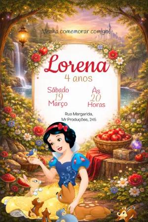 Convite de Aniversário Branca de Neve Floresta Encantada Editável