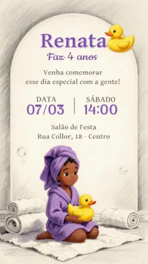 Convite de Aniversário Tema Spa com Ilustração Fofa Editável