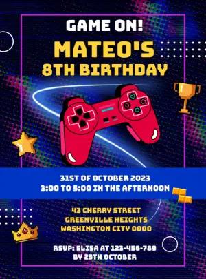 Gamer Birthday Invitation with Video Game Elements to Edit Online