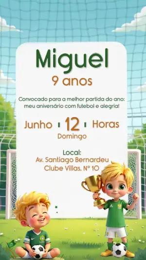 Convite de Aniversário Futebol Infantil para Editar Online