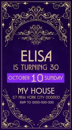 Elegant Purple and Gold Birthday Invitation Editable Template