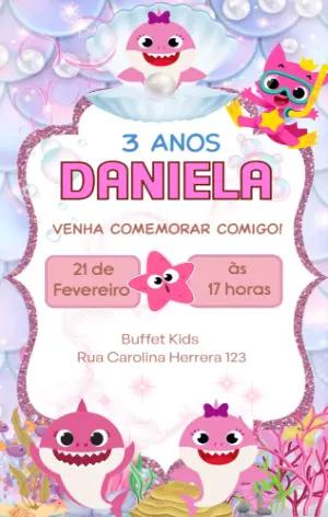 Convite Aniversário Baby Shark Rosa para Editar Online