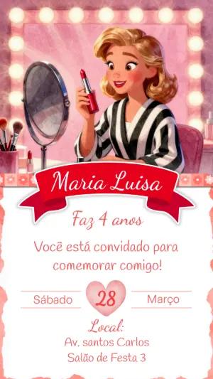 Convite de Aniversário Tema Maquiagem e Camarim Editável