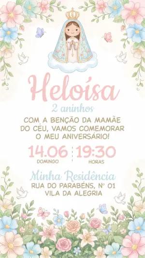 Convite Aniversário Infantil Nossa Senhora Floral Editável