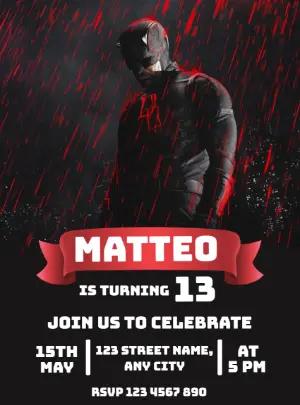 Daredevil Superhero Birthday Invitation Template to Edit