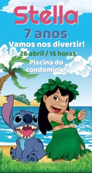 Convite de Aniversário Lilo & Stitch Tropical para Editar